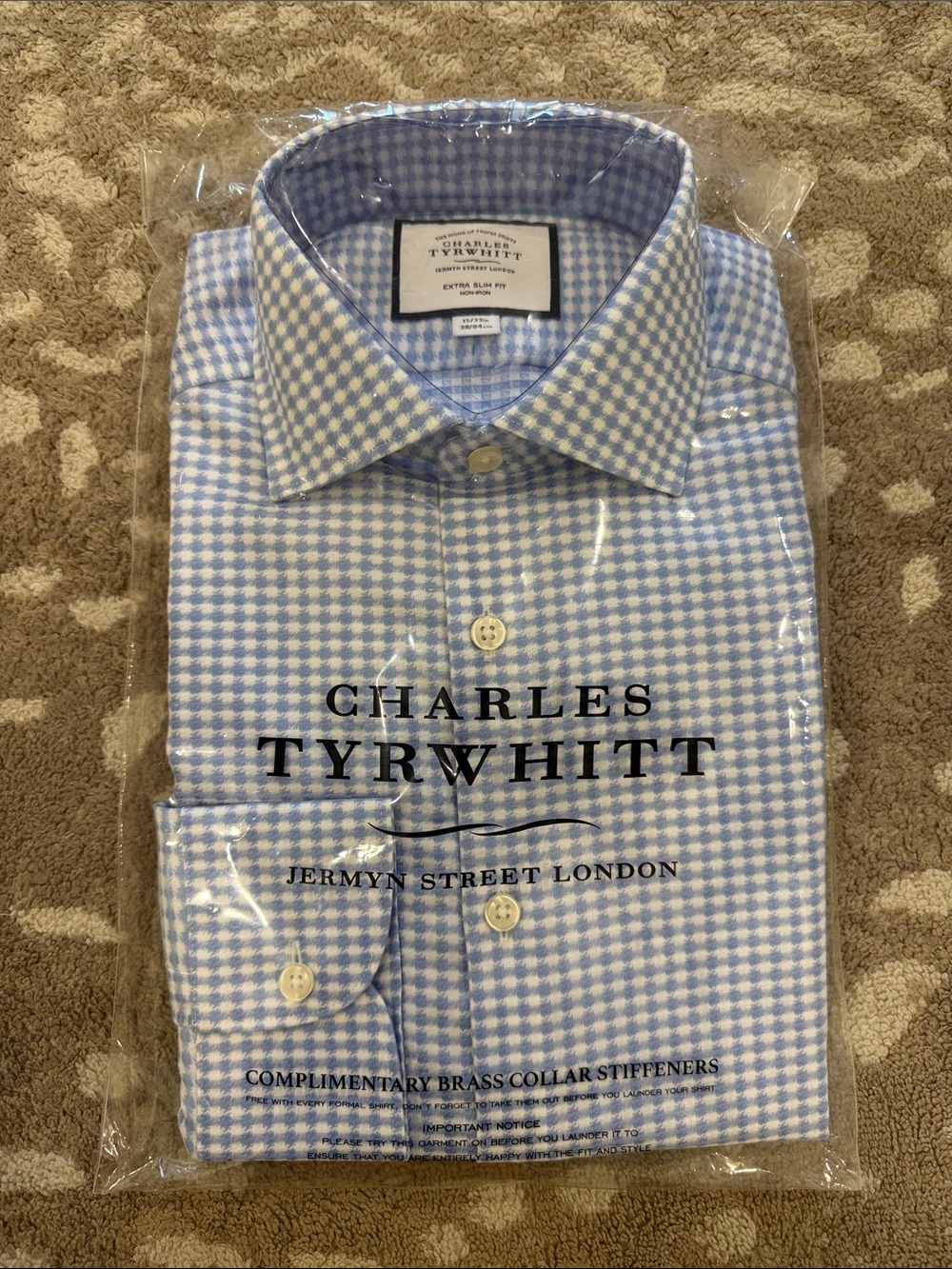 Charles Tyrwhitt Blue and White Gingham Dress Shirt